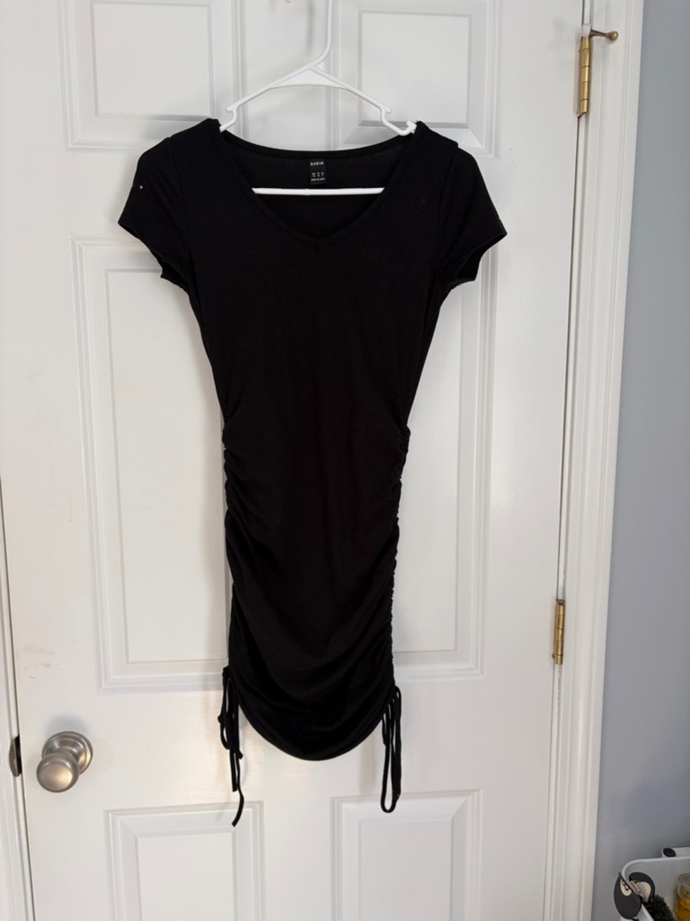 SHEIN Black Short Sleeve Ruched Side Drawstring Dress